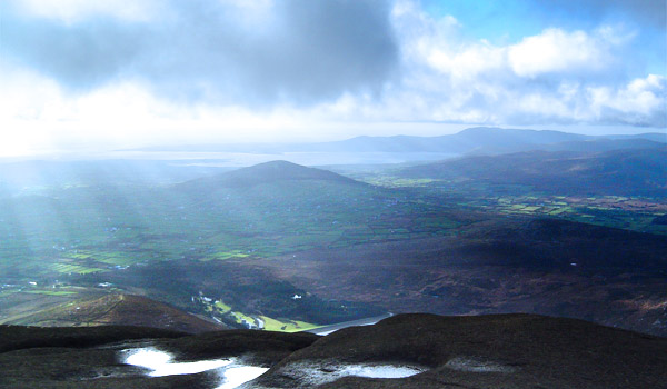 From Binnian across Silent Valley out to Carlingford looking over Aughrim Hill