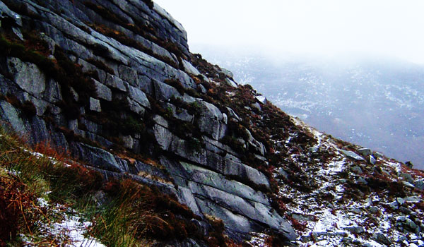 Looking South, above us the cave of doom